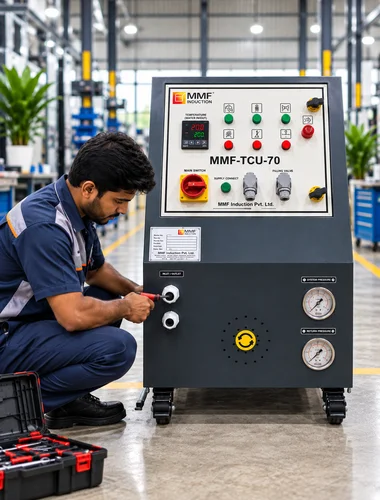 Image of a technician providing Reliable Support by MMF Induction Pvt. Ltd. during an on-site electrical panel service