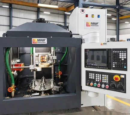 Image of an enclosed induction heating machine designed by an Induction Hardening Machine Manufacturer in India