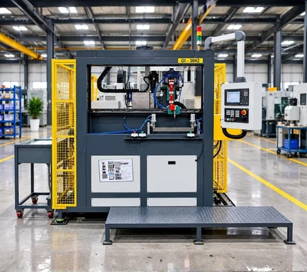 Image of a vertical induction hardening machine developed by an Induction Hardening Machine Manufacturer in India