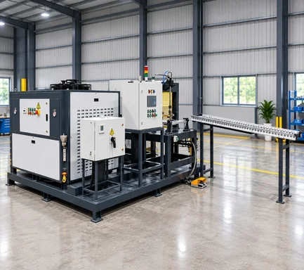 Image of a production-line induction hardening system supplied by an Induction Hardening Machine Manufacturer in India